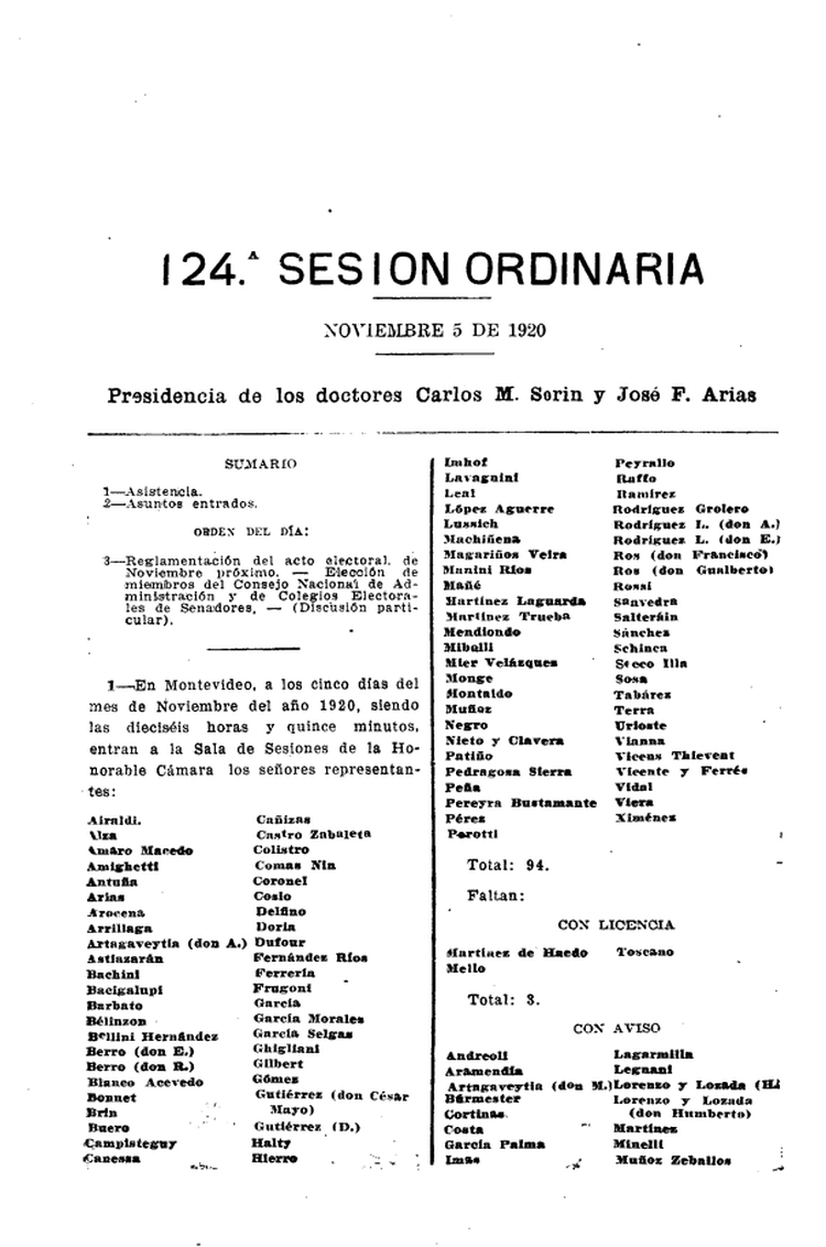 DIARIO DE SESIONES DE LA CAMARA DE REPRESENTANTES del 05/11/1920